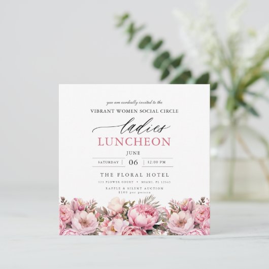 Elegante Charity Lunch Waterverf Bloemen Kaart (Staand voorkant)