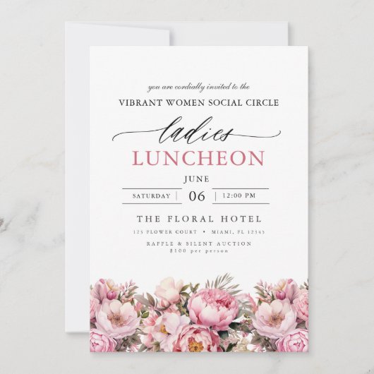 Elegante Charity Lunch Waterverf Bloemen Kaart (Voorkant)