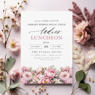 Elegante Charity Lunch Waterverf Bloemen Kaart