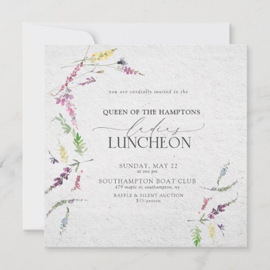 Elegante Charity Lunch Waterverf Bloemen Kaart (Voorkant)