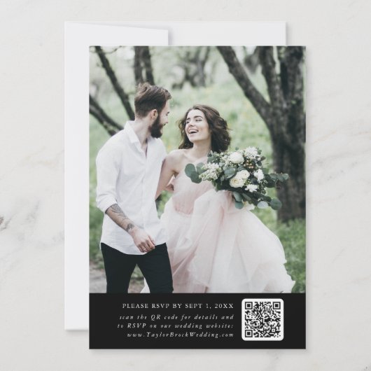 Elegante Charm Foto Zwart Bruiloft Uitnodigingen R (Achterkant)