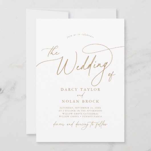 Elegante Charm Gold bruiloft uitnodigingen met RSV (Voorkant)