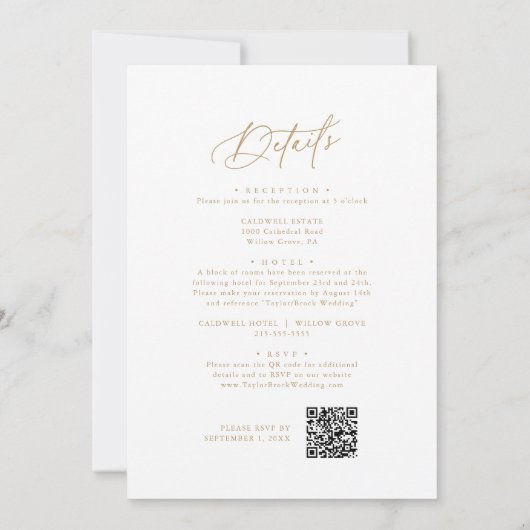 Elegante Charm Gold bruiloft uitnodigingen met RSV (Achterkant)