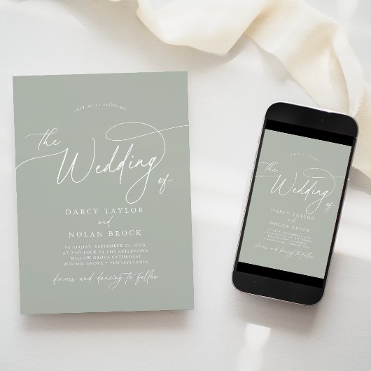 Elegante Charm Green bruiloft uitnodigingen met RS