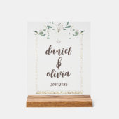 Elegante Charm Green Wildflower bruiloft Acryl Bord (Voorkant)