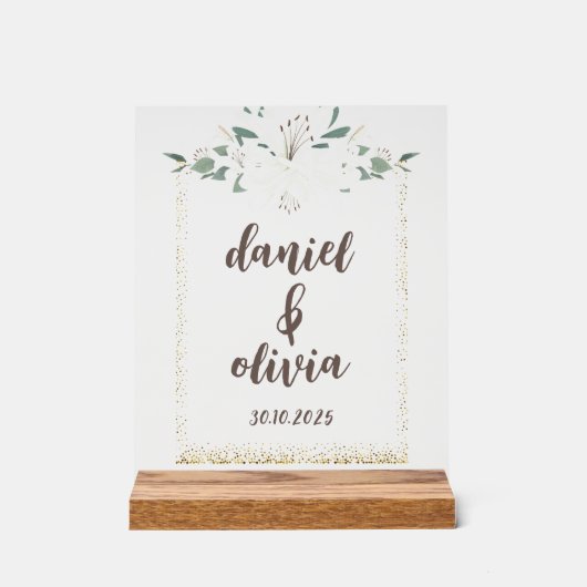 Elegante Charm Green Wildflower bruiloft Acryl Bord (Voorkant)