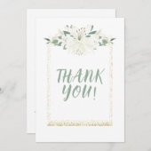 Elegante Charm Green Wildflower bruiloft Bedankkaart (Voorkant / Achterkant)