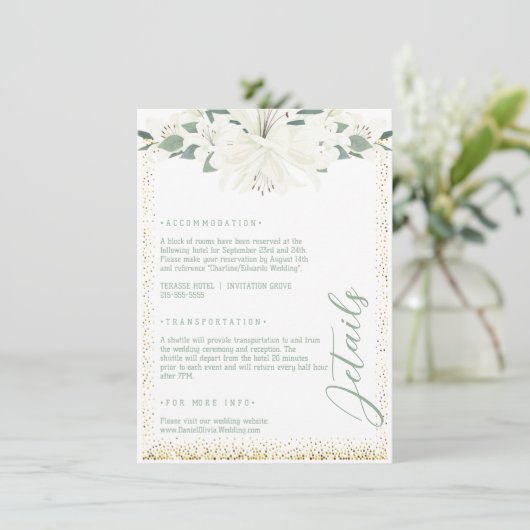 Elegante Charm Green Wildflower bruiloft Informatiekaartje (Staand voorkant)