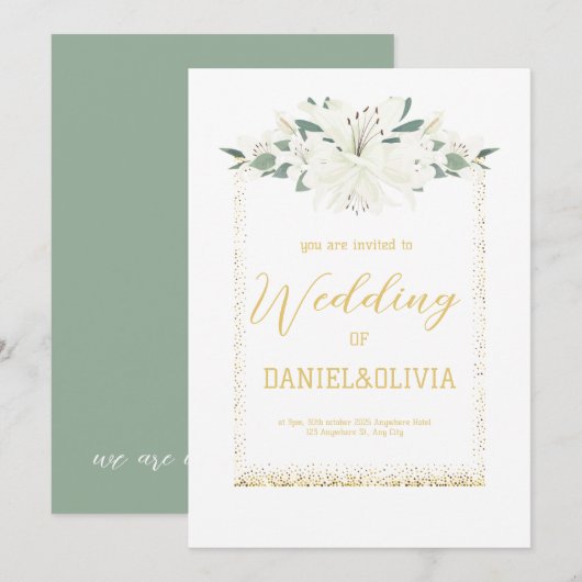 Elegante Charm Green Wildflower bruiloft Kaart (Voorkant / Achterkant)