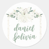 Elegante Charm Green Wildflower bruiloft Ronde Sticker (Voorkant)