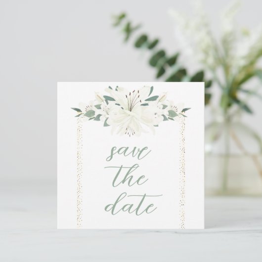 Elegante Charm Green Wildflower bruiloft Save The Date (Staand voorkant)