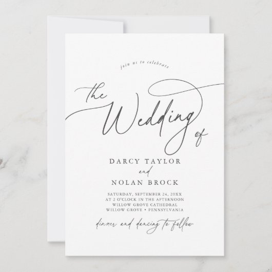 Elegante Charm Grey Wildflower bruiloft uitnodigin Kaart (Voorkant)