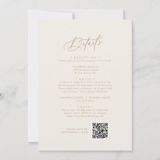 Elegante Charm Ivoor Bruiloft Uitnodigingen met RS (Achterkant)