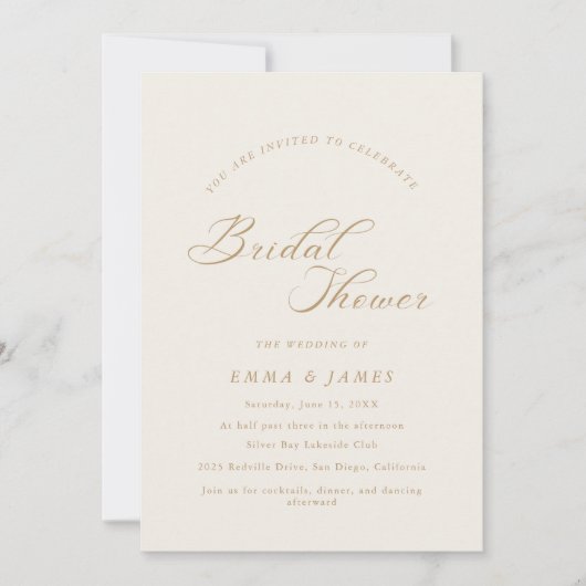 Elegante Charm Ivory & Goud Bruiloft Borrel Kaart (Voorkant)
