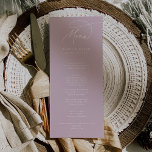 Elegante Charm Lila Roze Bruiloft Menu Kaarten<br><div class="desc">Deze elegante chique lila roze trouwmenukaarten zijn ideaal voor een eenvoudige bruiloft. Het moderne minimalistische ontwerp is voorzien van tijdloze stoffige rozen roze en romantische kalligrafie met bohemian sprookjesachtige stijl, ideaal voor een lente- of zomertuinbruiloft. Deze sjabloon van het huwelijksmenu kan worden gebruikt voor een huwelijksreceptie, repetitiediner of een evenement....</div>