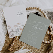 Elegante Charm Monogram Groene Wildflower Bruiloft Kaart