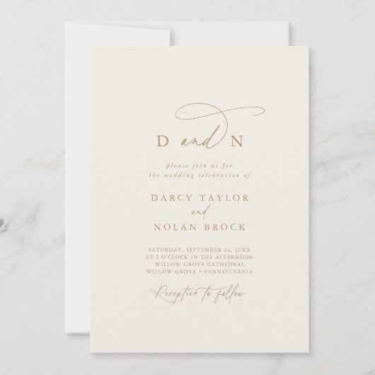 Elegante Charm Monogram Ivoor en Gouden Bruiloft Kaart (Voorkant)