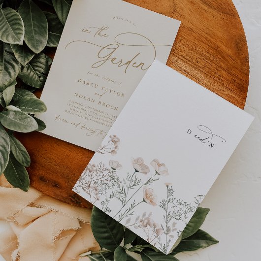 Elegante Charm Monogram Ivoor Wildflower Bruiloft Kaart