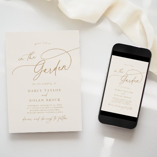 Elegante Charm Monogram Ivoor Wildflower Bruiloft Kaart