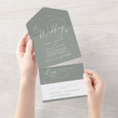 Elegante Charm RSVP Dark Sage Bruiloft All In One Uitnodiging (Afscheurbaar)