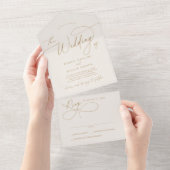 Elegante Charm RSVP Ivoor en Gouden Bruiloft All In One Uitnodiging (Afscheurbaar)