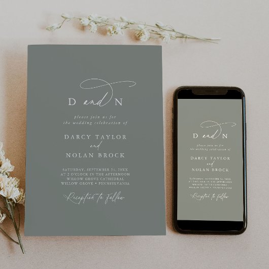 Elegante Charm Sage Foto Bruiloft Uitnodiging RSVP