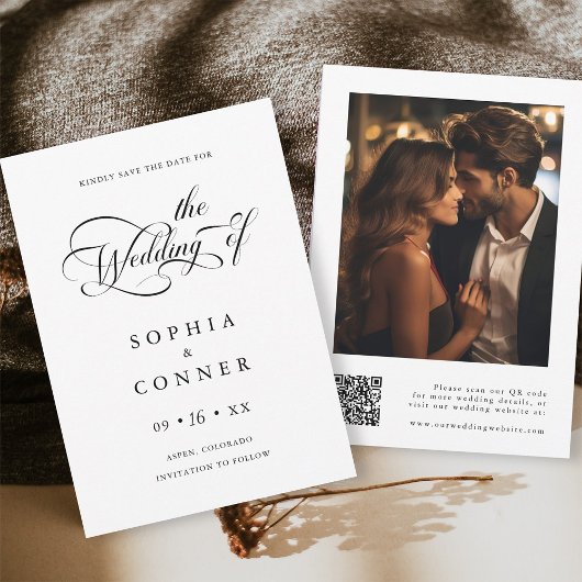 Elegante Charm Script Trouwfoto QR-code Save The Date
