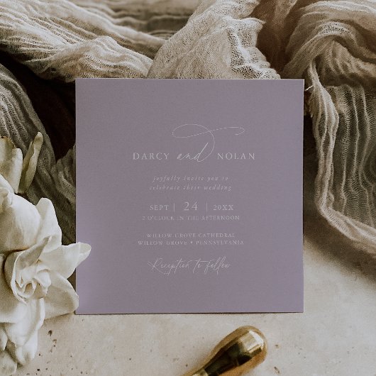 Elegante Charm Square Paarse bruiloft uitnodiginge Kaart
