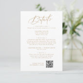 Elegante Charm Wit en Goud Bruiloft Details Kaart (Staand voorkant)
