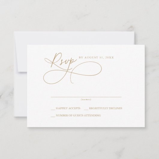 Elegante Charm Wit en Goud Eenvoudige RSVP-Kaarten RSVP Kaartje (Voorkant)