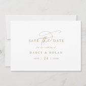 Elegante Charm Wit en Gouden Bruiloft Save The Dat Date (Voorkant)