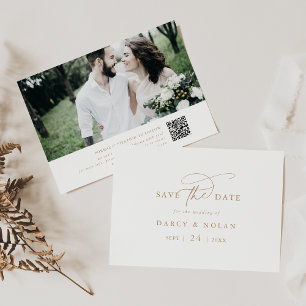 Elegante Charm Wit en Gouden Bruiloft Save The Dat Date