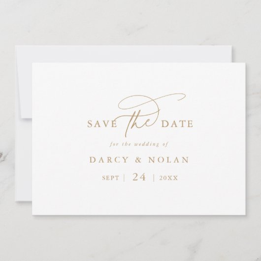 Elegante Charm Wit en Gouden Bruiloft Save The Dat Save The Date (Voorkant)
