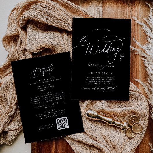 Elegante Charm Zwart Bruiloft Uitnodigingen met RS