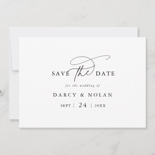 Elegante Charm Zwart Wit Bruiloft Save The Date (Voorkant)