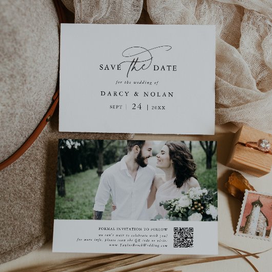 Elegante Charm Zwart Wit Bruiloft Save The Date