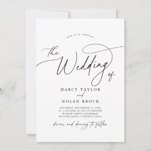 Elegante Charm Zwart-wit bruiloft uitnodigingen (Voorkant)