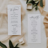 Elegante Charm Zwart-wit Flat Wedding Program Programmakaart