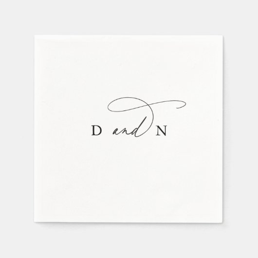 Elegante Charm Zwart-wit Monogram Bruiloft Servet (Voorkant)