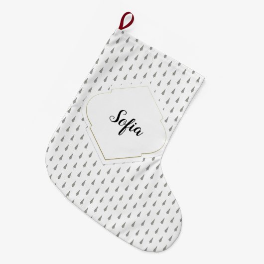 Elegante Charmante Witte Gouden Monogram Grote Kerstsok (Voorkant (Hangend))