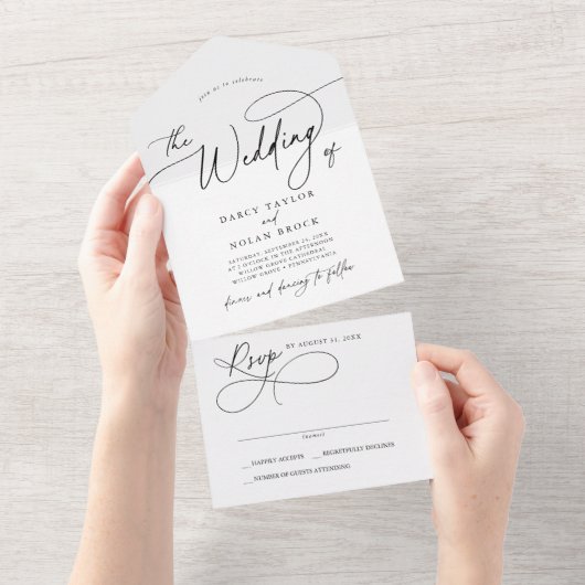 Elegante charme alles in één bruiloft uitnodiginge all in one uitnodiging (Afscheurbaar)