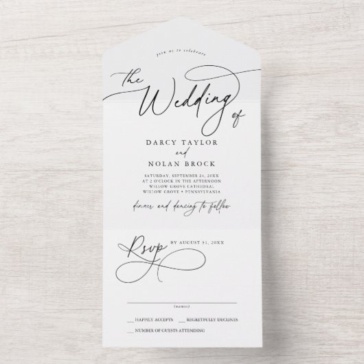 Elegante charme alles in één bruiloft uitnodiginge all in one uitnodiging (Binnen)