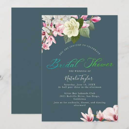 Elegante charme donkere salie bruids douche uitnod kaart (Voorkant / Achterkant)