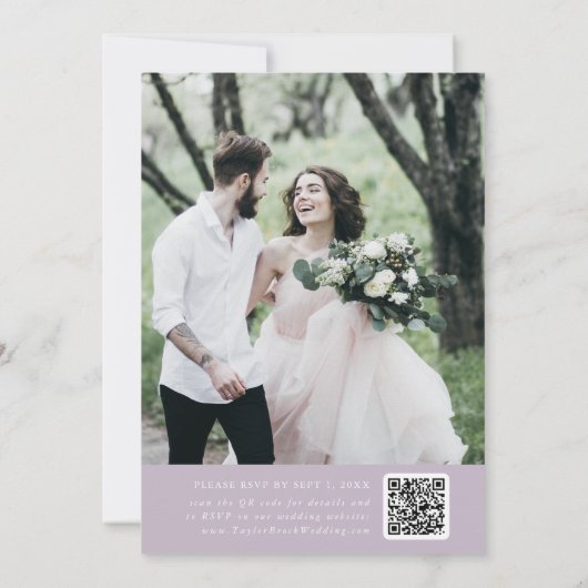 Elegante charme Paarse foto bruiloft uitnodiging R (Achterkant)