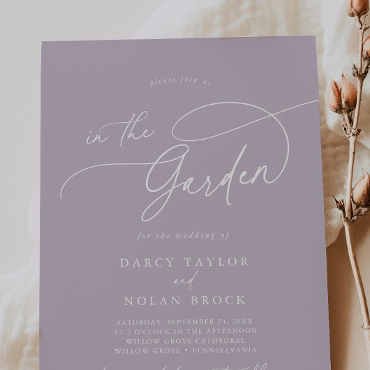 Elegante charme Paarse tuin bruiloft uitnodigingen