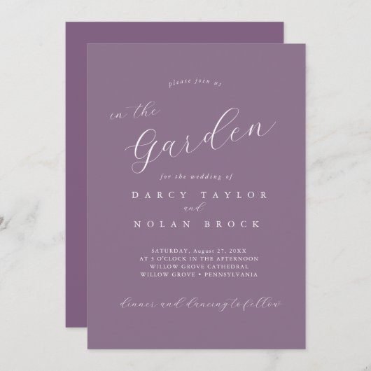 Elegante charme Paarse tuin bruiloft uitnodigingen (Voorkant / Achterkant)
