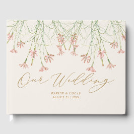 Elegante charme romige wilde bloem bruiloft gastenboek