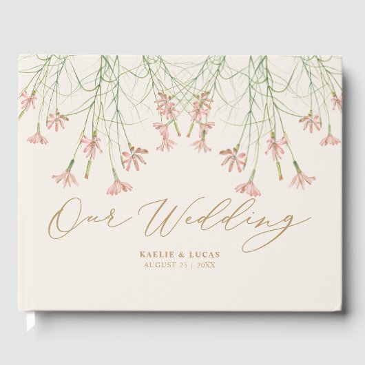 Elegante charme romige wilde bloem bruiloft gastenboek (Voorkant)