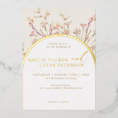 Elegante charme wilde bloem boog bruiloft goud folie uitnodiging (Voorkant)