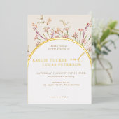 Elegante charme wilde bloem boog bruiloft goud folie uitnodiging (Staand Voorkant)